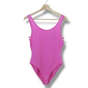 FOREVER 21 Bodysuit Hot Pink Tank Scoop Neck Strappy Medium